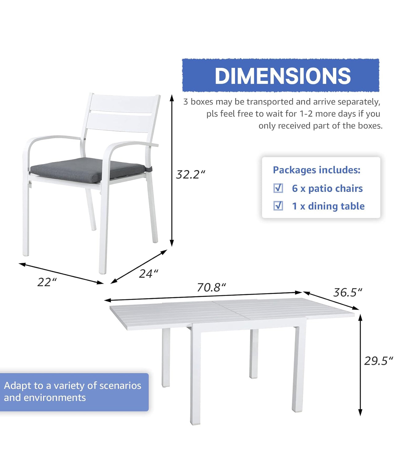 Juego de comedor de patio al aire libre de 7 piezas