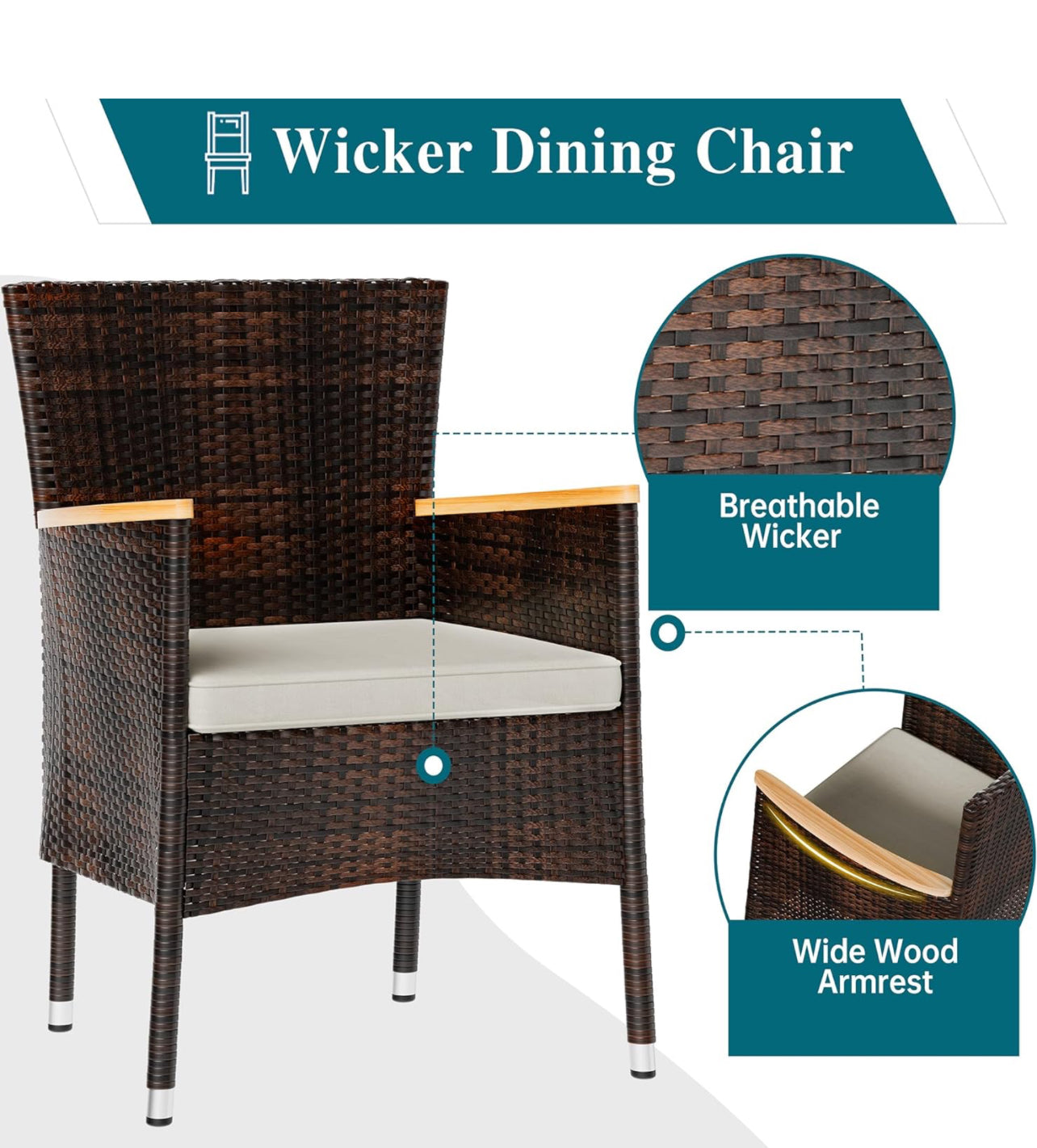 Comedor marron 5 piezas con tope en madera acacia.