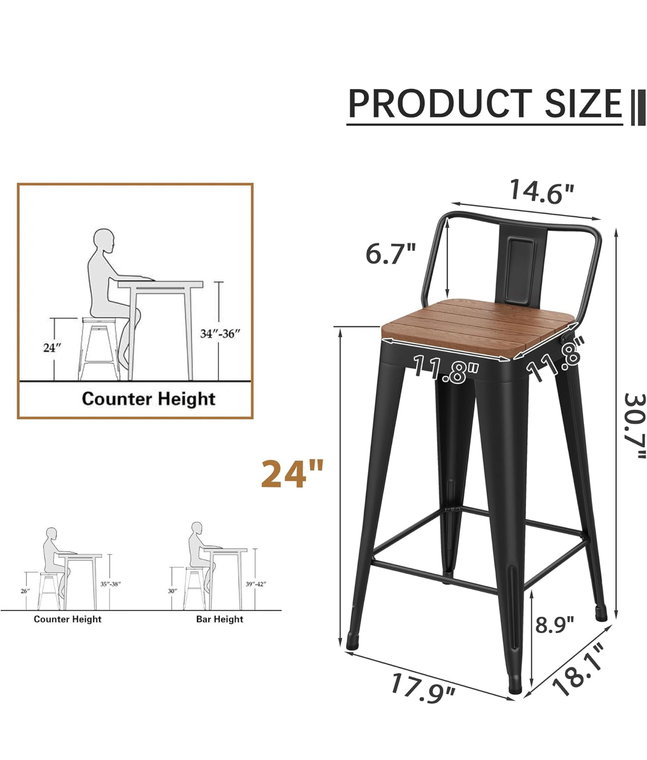 Stool de bar metal-24”