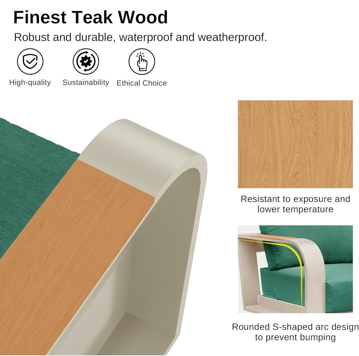 Pre-venta Juego de muebles de patio de 4 piezas, muebles de exterior de aluminio con reposabrazos de madera de teca.