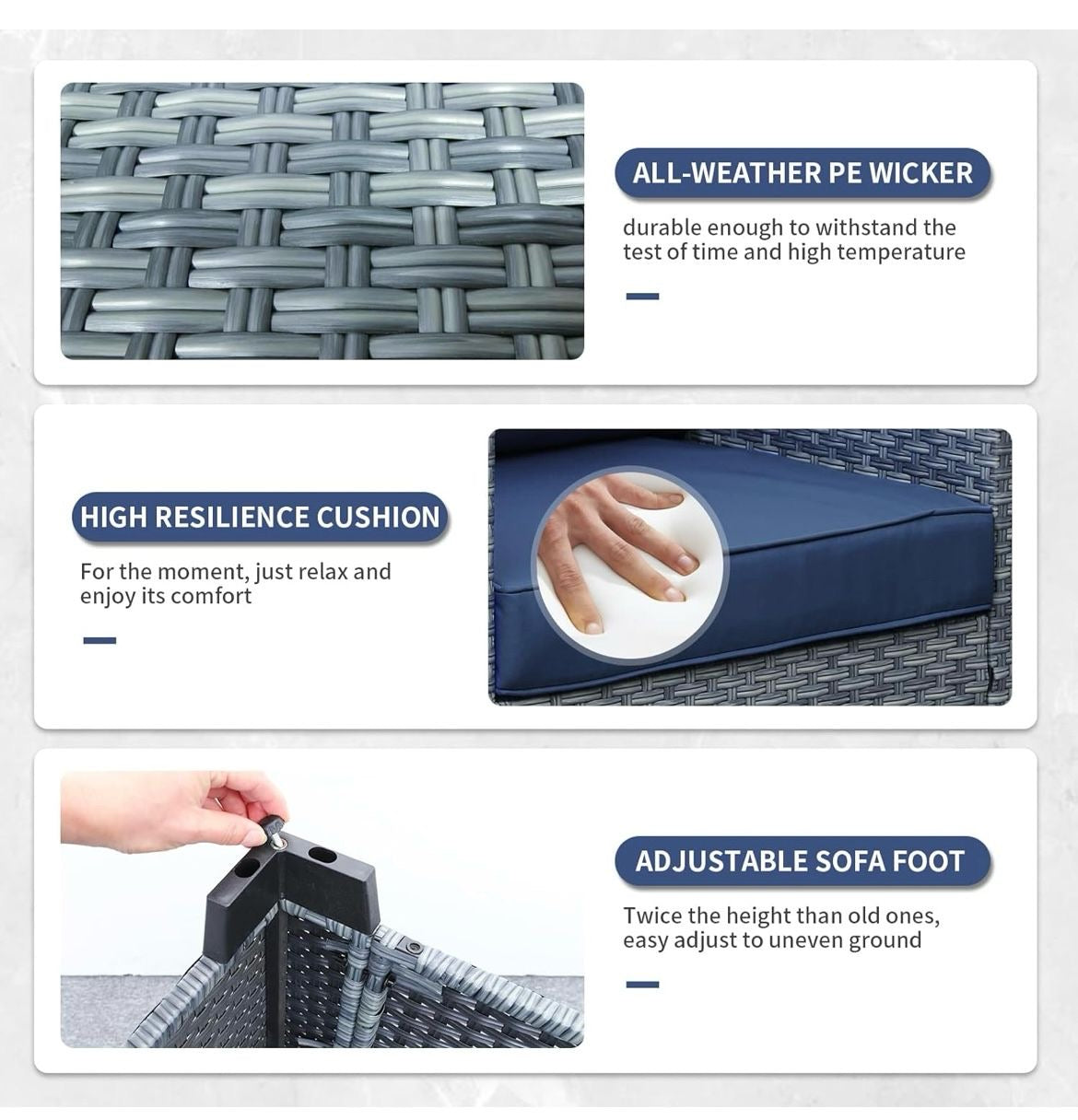 Pre-Venta Juego de muebles de mimbre para patio de 6 piezas, azul real mimbre gris