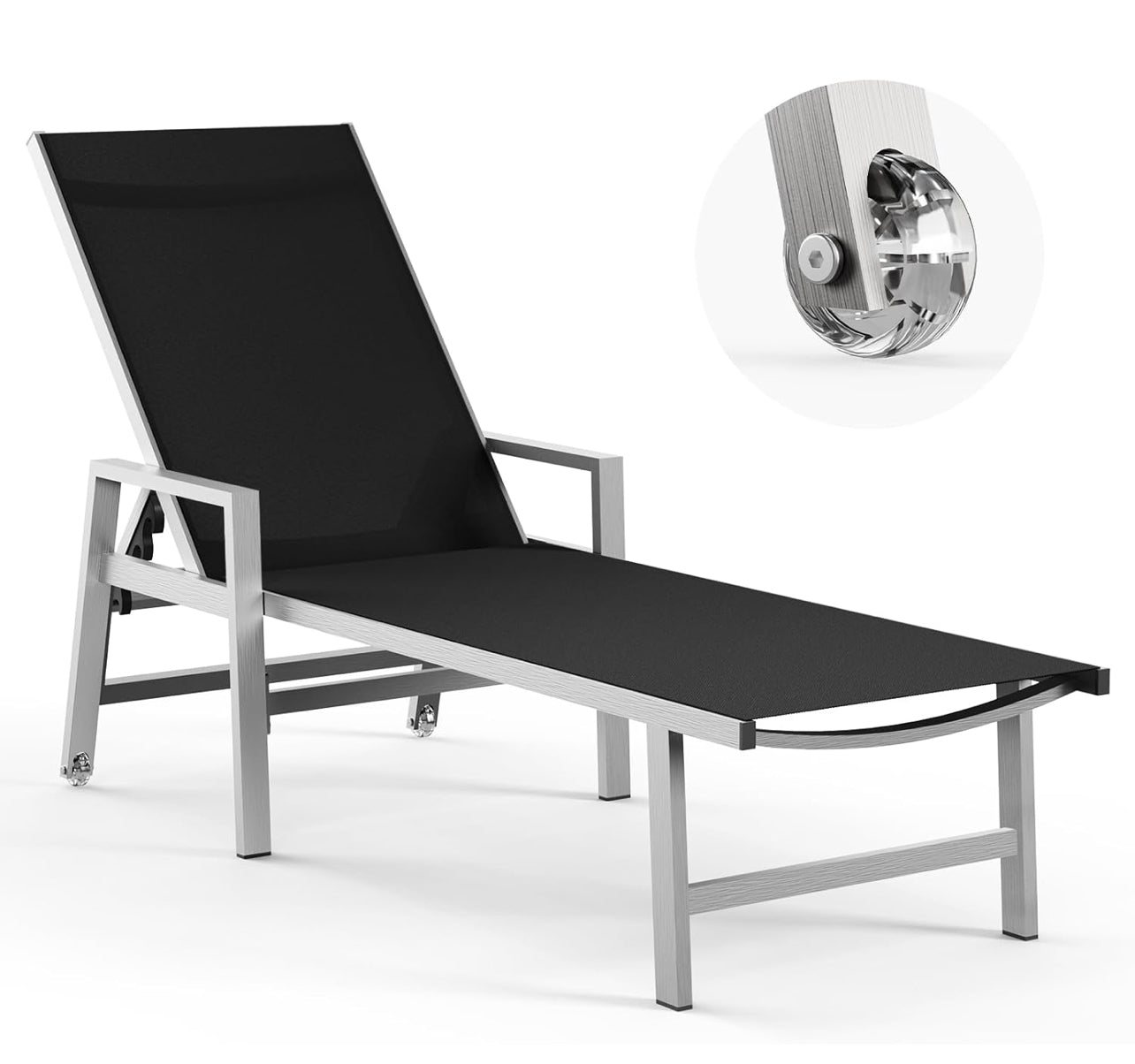 Pre- orden Tumbona para con ruedas y reposabrazos, sillas de aluminio reclinables ajustables de 5 posiciones. Color negro