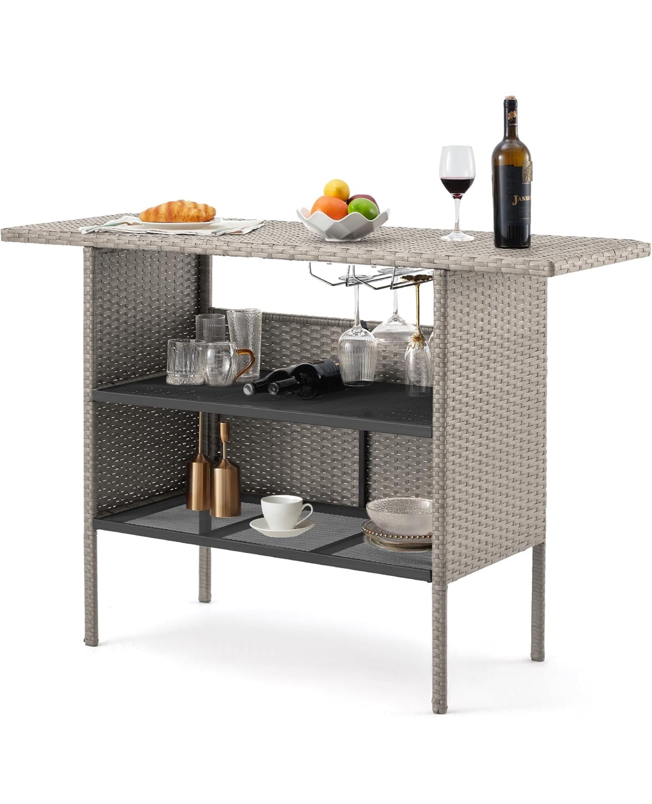 barra mesa mimbre color gris.