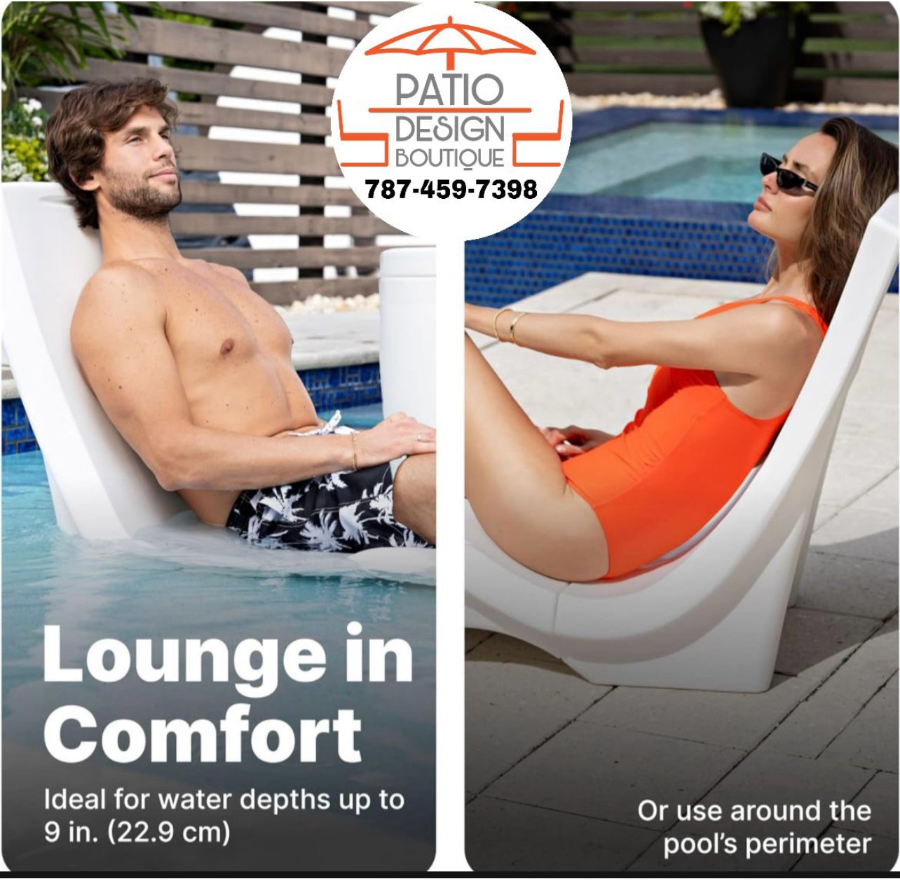 Lounge blanca para dentro y fuera de la piscina.