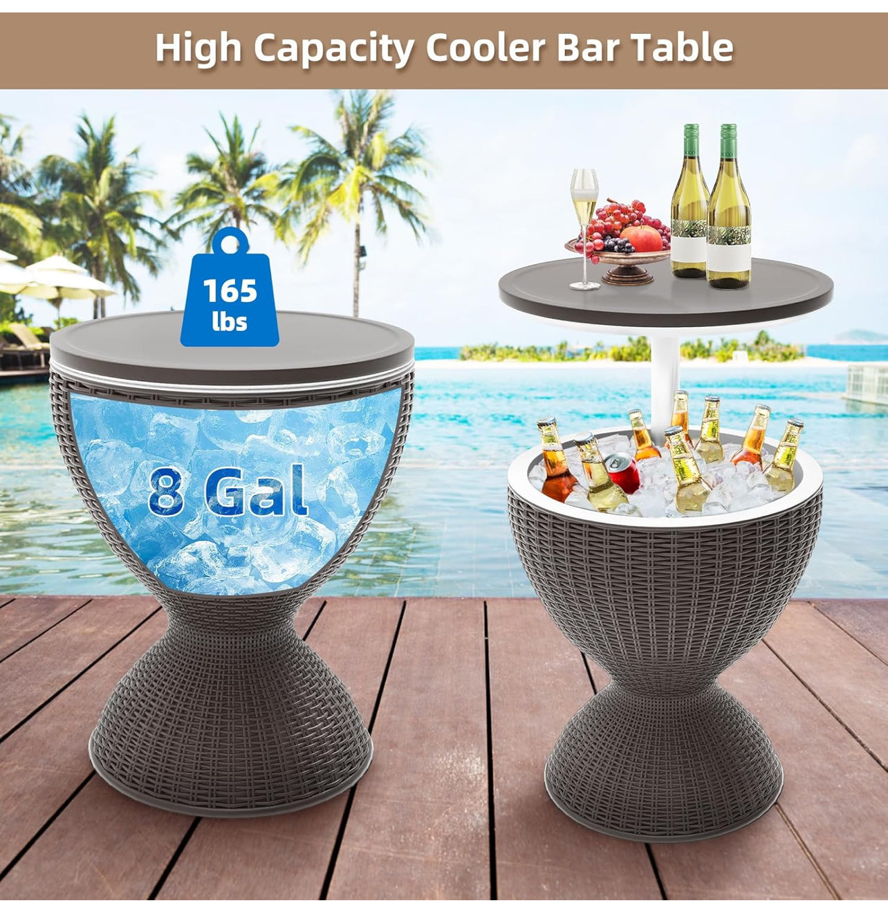 Mesa de enfriadora de bebidas color gris Muebles de cerveza y vino de 10 galon.