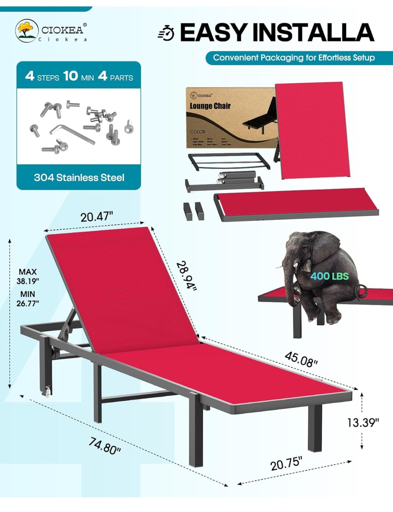 Pre- orden Tumbona para con ruedas y reposabrazos, sillas de aluminio reclinables ajustables de 5 posiciones. Color rojo