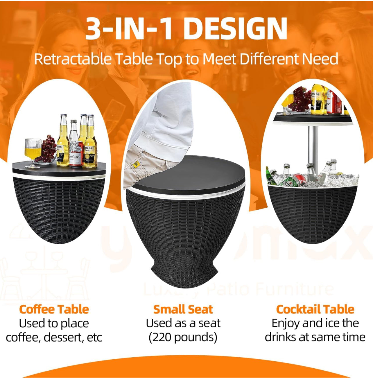 Mesa de enfriadora de bebidas color negra Muebles de cerveza y vino de 10 galones