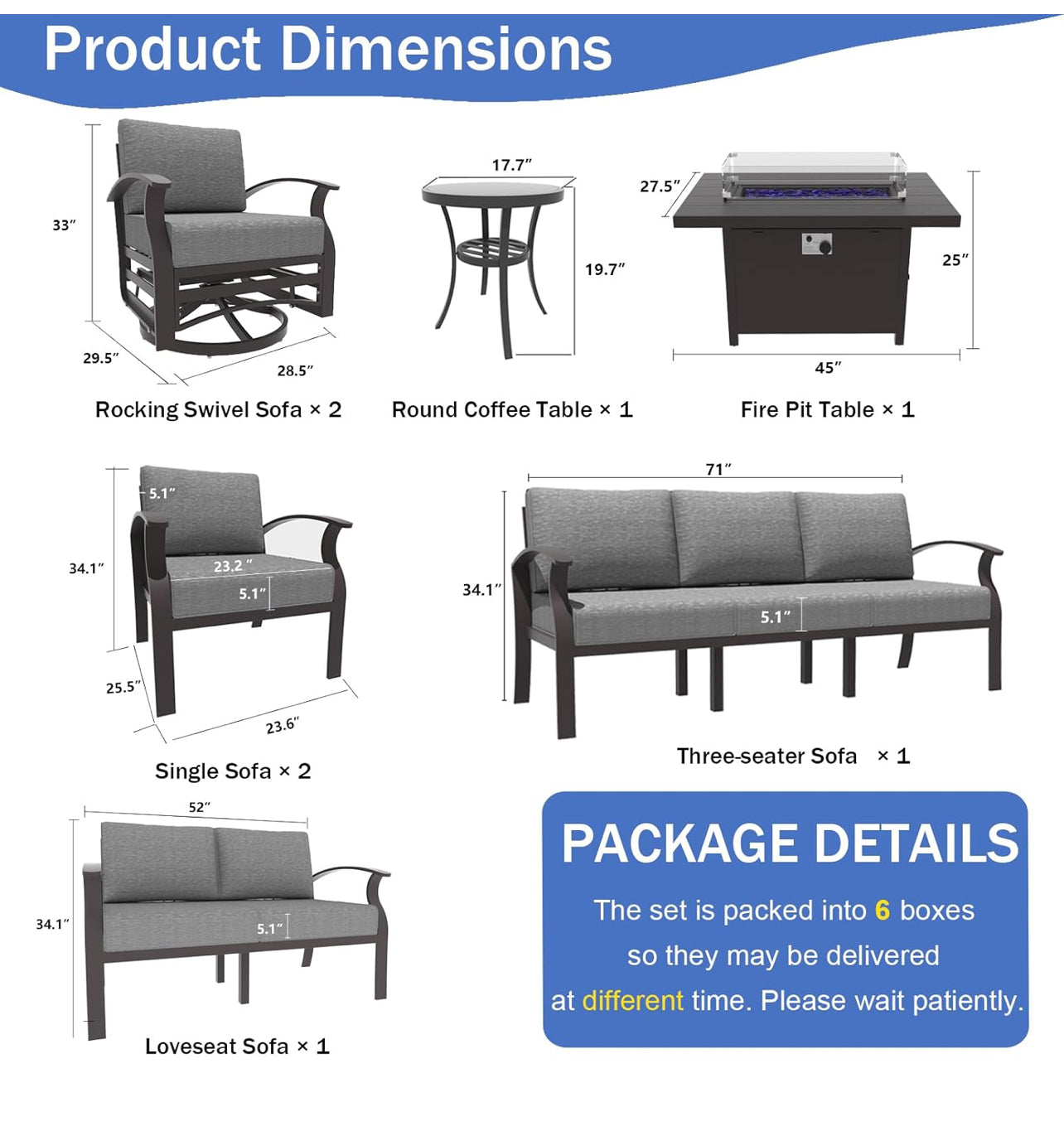 Mueble aluminio 8 piezas con fogata.
