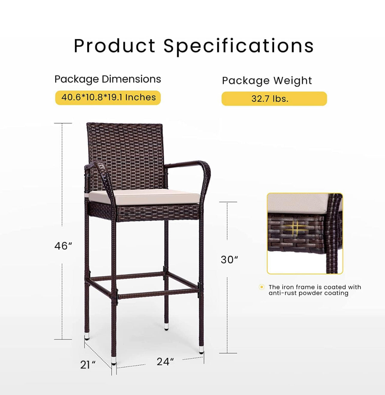 Stool de mimbre color marron por unidad.