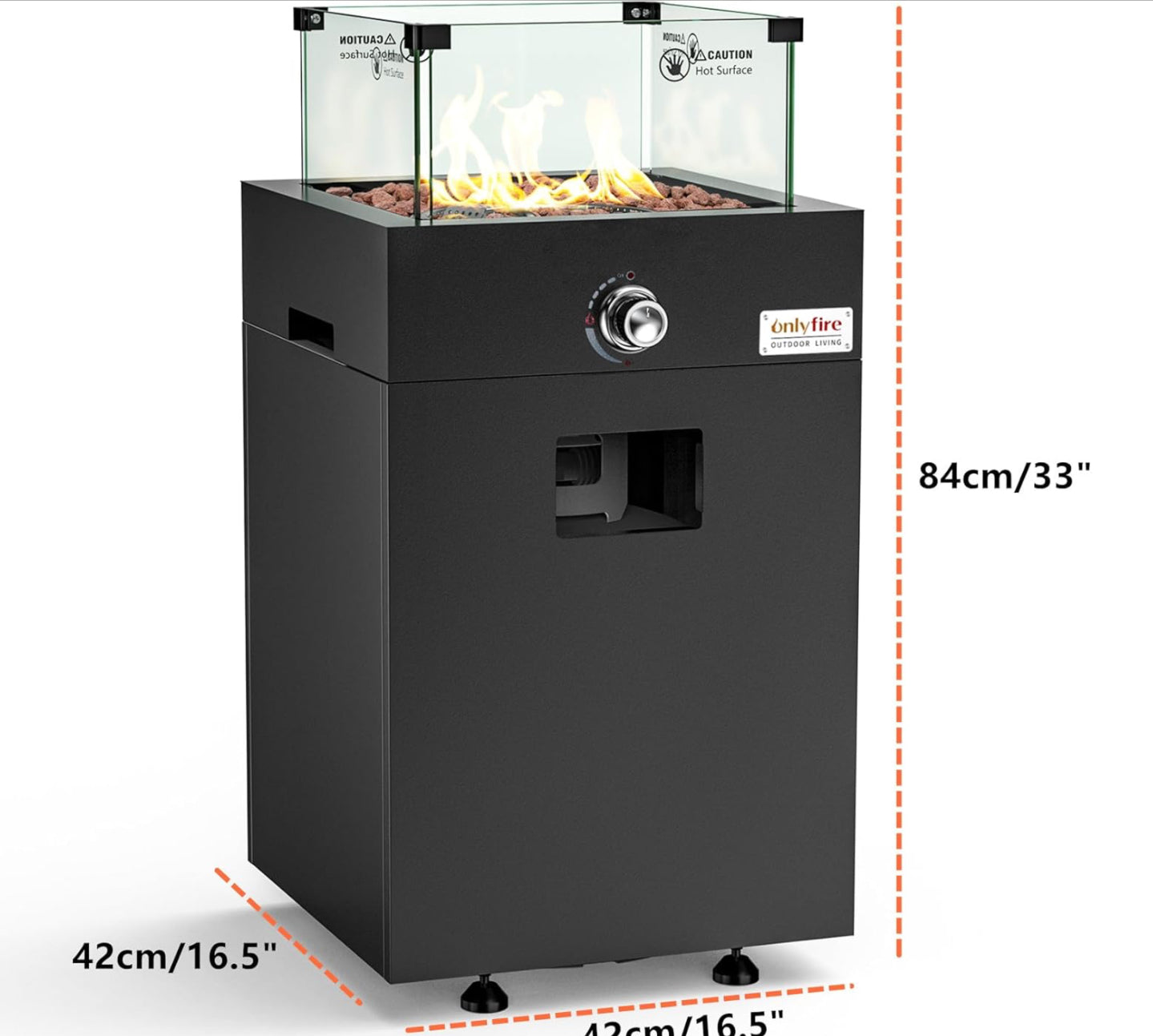 Fogata desmontable de alta calidad con protector de viento de vidrio y ruedas, de gas propano sin humo para exteriores con cámara de almacenamiento de tanque de gas de 20 libras