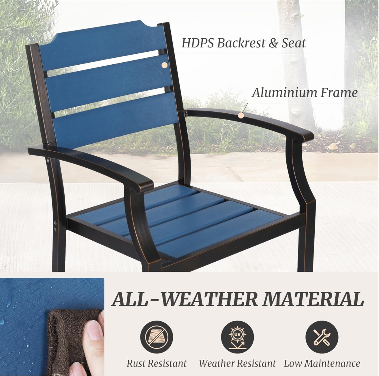 Juego de mesa y sillas de patio, juego de muebles de patio de 5 piezas, material HDPS para todo tipo de clima.