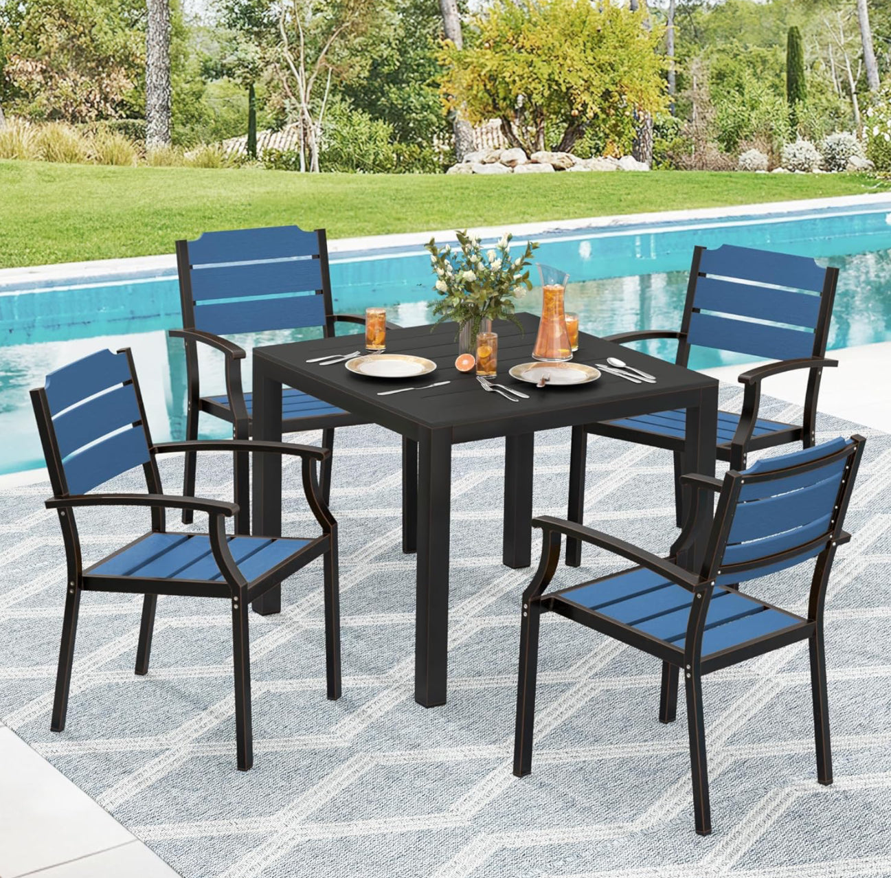 Juego de mesa y sillas de patio, juego de muebles de patio de 5 piezas, material HDPS para todo tipo de clima.