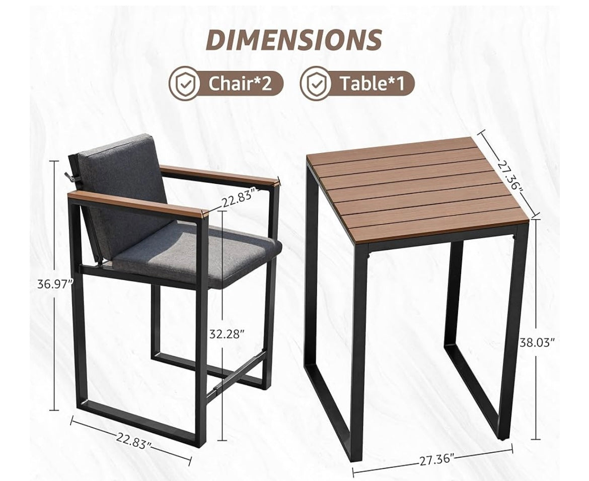 Patio bar set 3 piezas