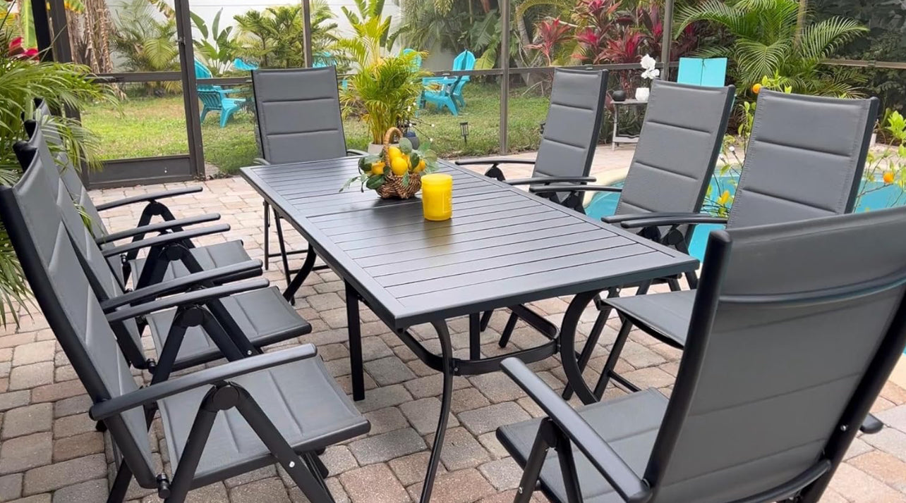Pre- venta Juego de comedor 9 piezas aluminio gris.