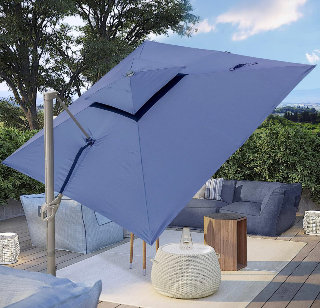 Sombrilla 9 pies azul con cover y base