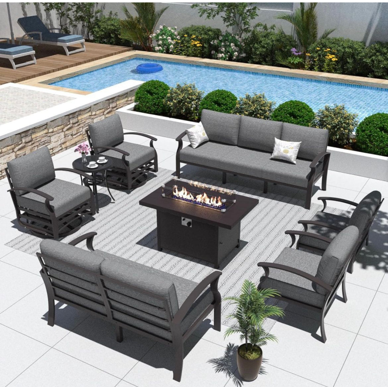 Pre-orden Mueble aluminio 8 piezas con fogata. Cojines a escoger: negr ...