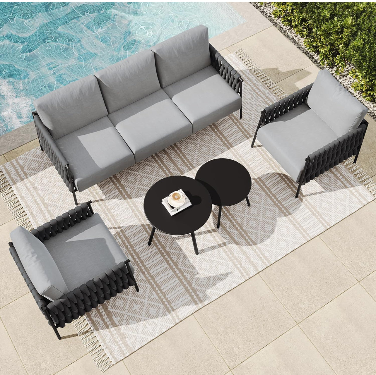 Pre-venta Juego de muebles de patio de 5 piezas, muebles de exterior metal Life Chatter de 5 asientos. Cojines gris