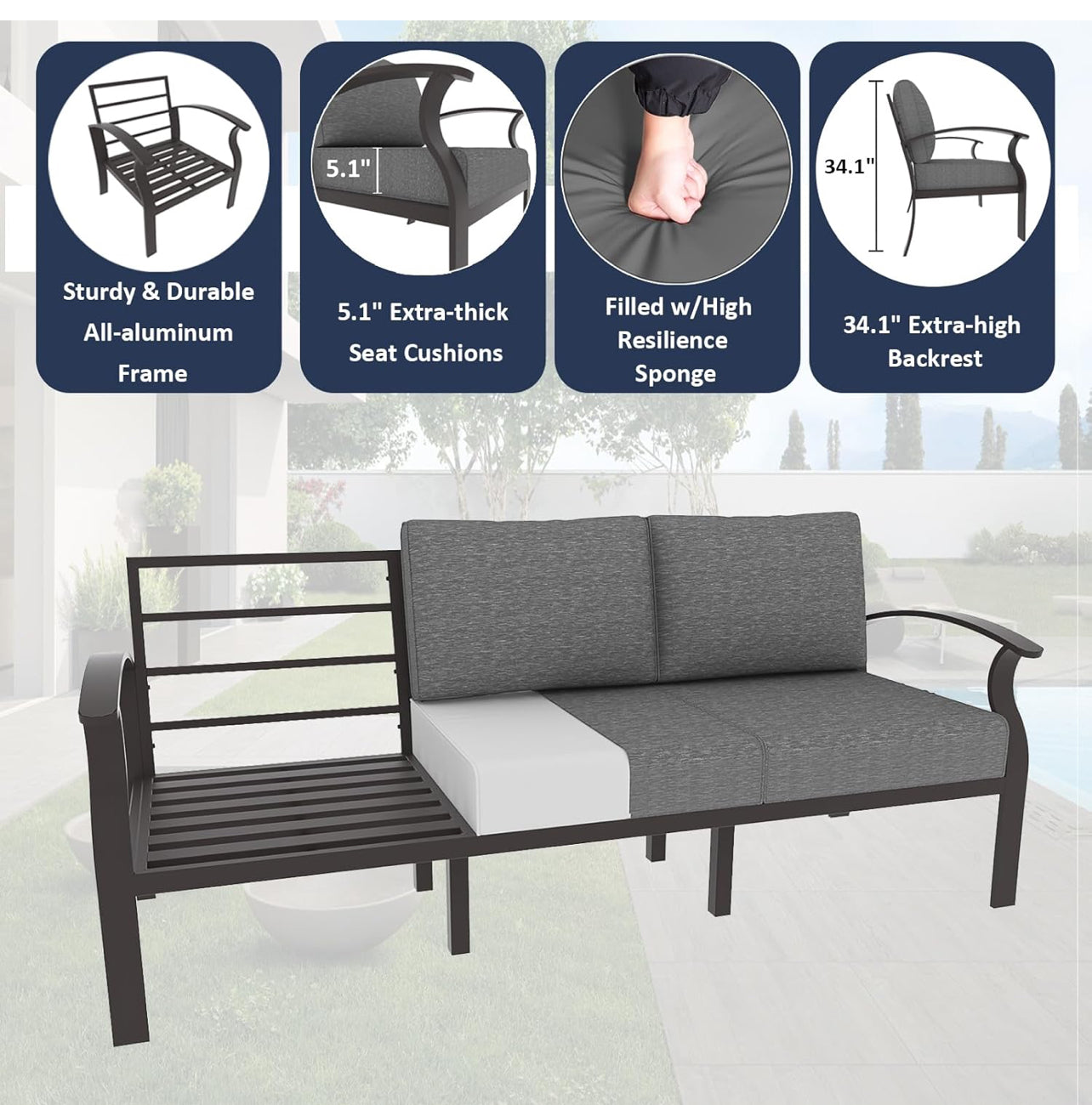 Mueble aluminio 8 piezas con fogata.