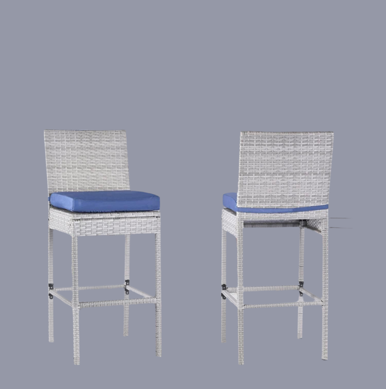 1 Stool mimbre gris cojines azul