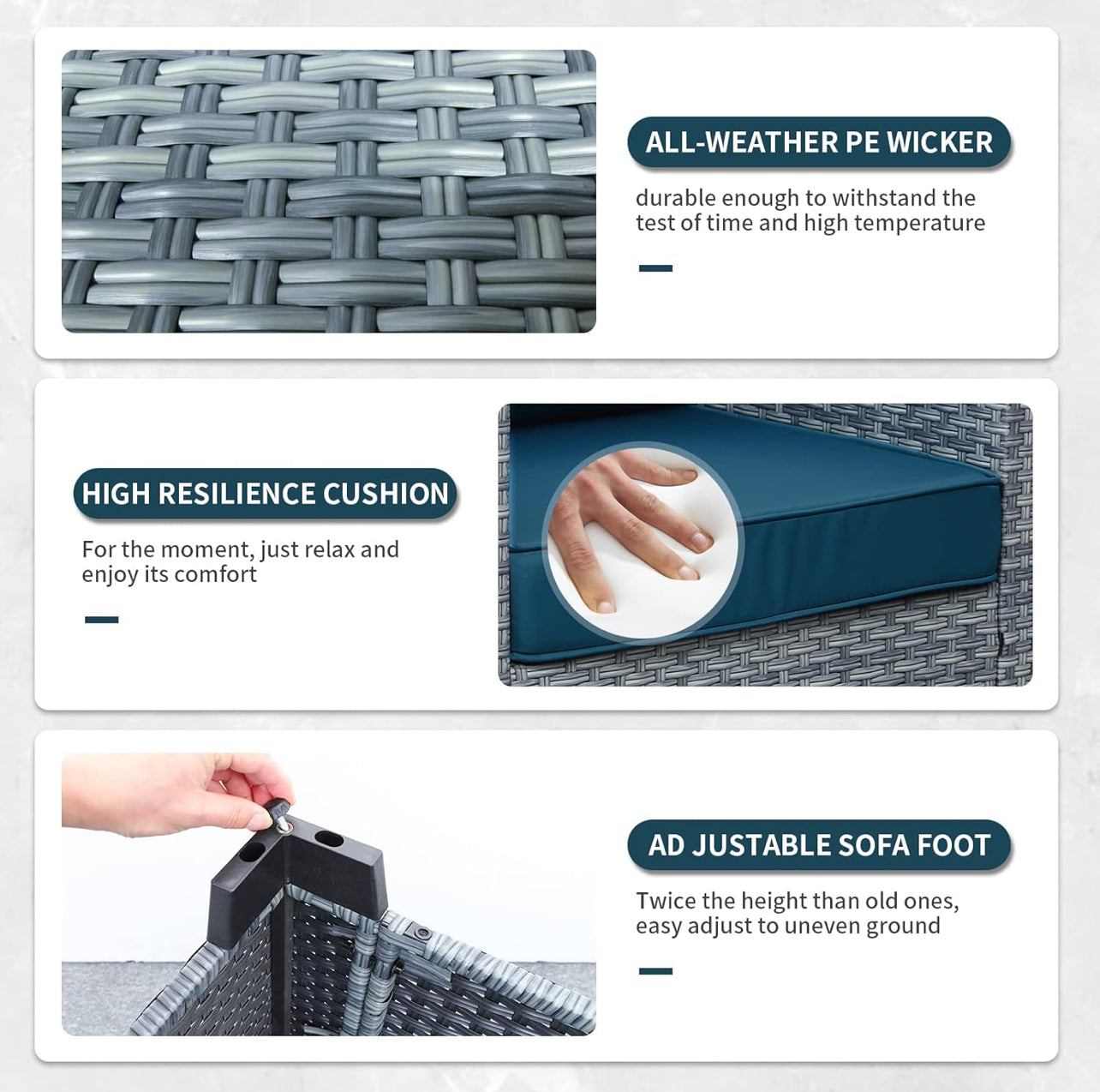 Pre-Venta Juego de muebles de mimbre para patio de 6 piezas mimbre gris cojines azul eléctrico.