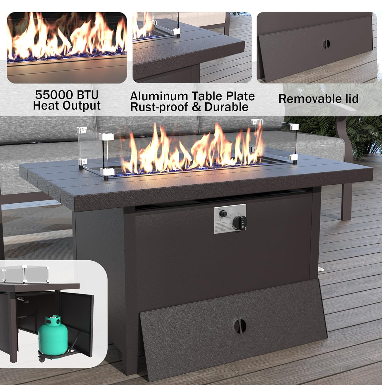 Mueble aluminio 8 piezas con fogata.