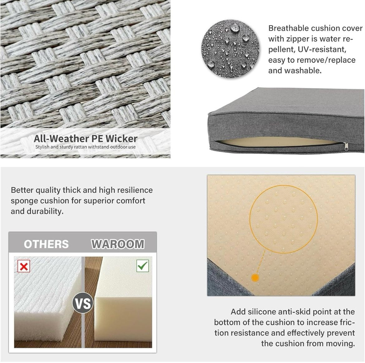 Pre-venta Juego de muebles de patio de ratán gris, 7 piezas. Mimbre gris con cojines gris. Mesa storage