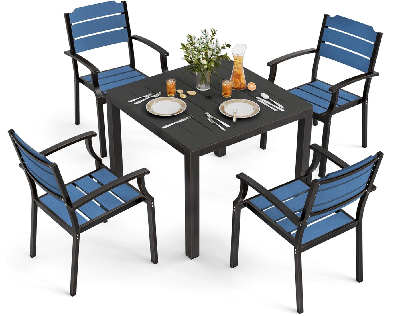Juego de mesa y sillas de patio, juego de muebles de patio de 5 piezas, material HDPS para todo tipo de clima.