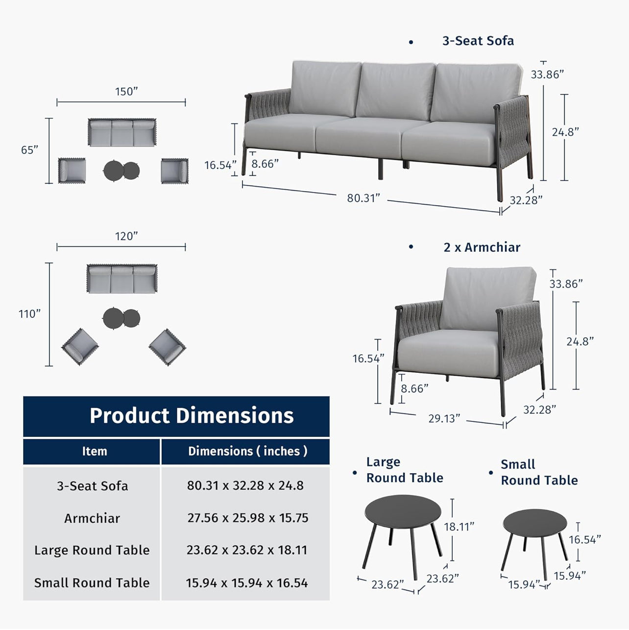 Pre-venta Juego de muebles de patio de 5 piezas, muebles de exterior metal Life Chatter de 5 asientos. Cojines gris