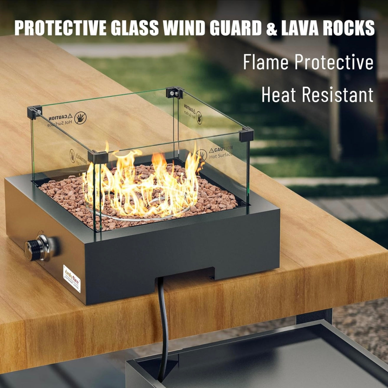 Fogata desmontable de alta calidad con protector de viento de vidrio y ruedas, de gas propano sin humo para exteriores con cámara de almacenamiento de tanque de gas de 20 libras