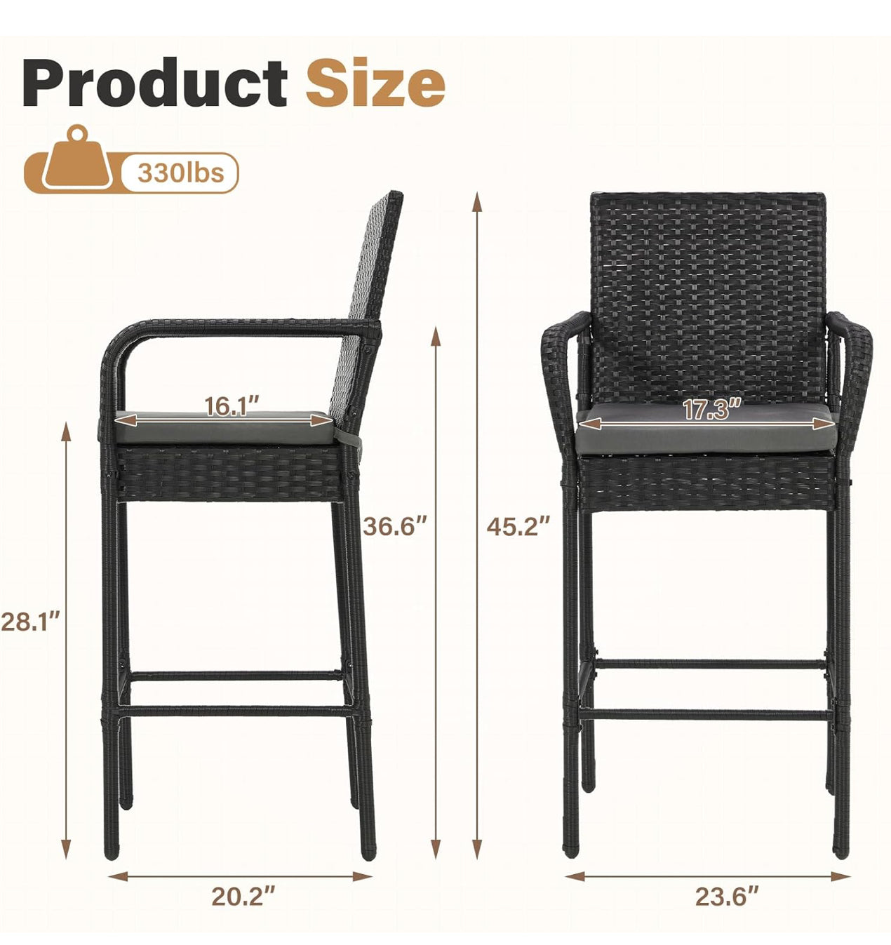 Stool mimbre negro con cojines gris c/u