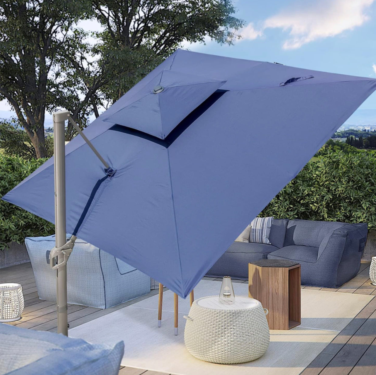 Sombrilla 9 pies azul con cover y base