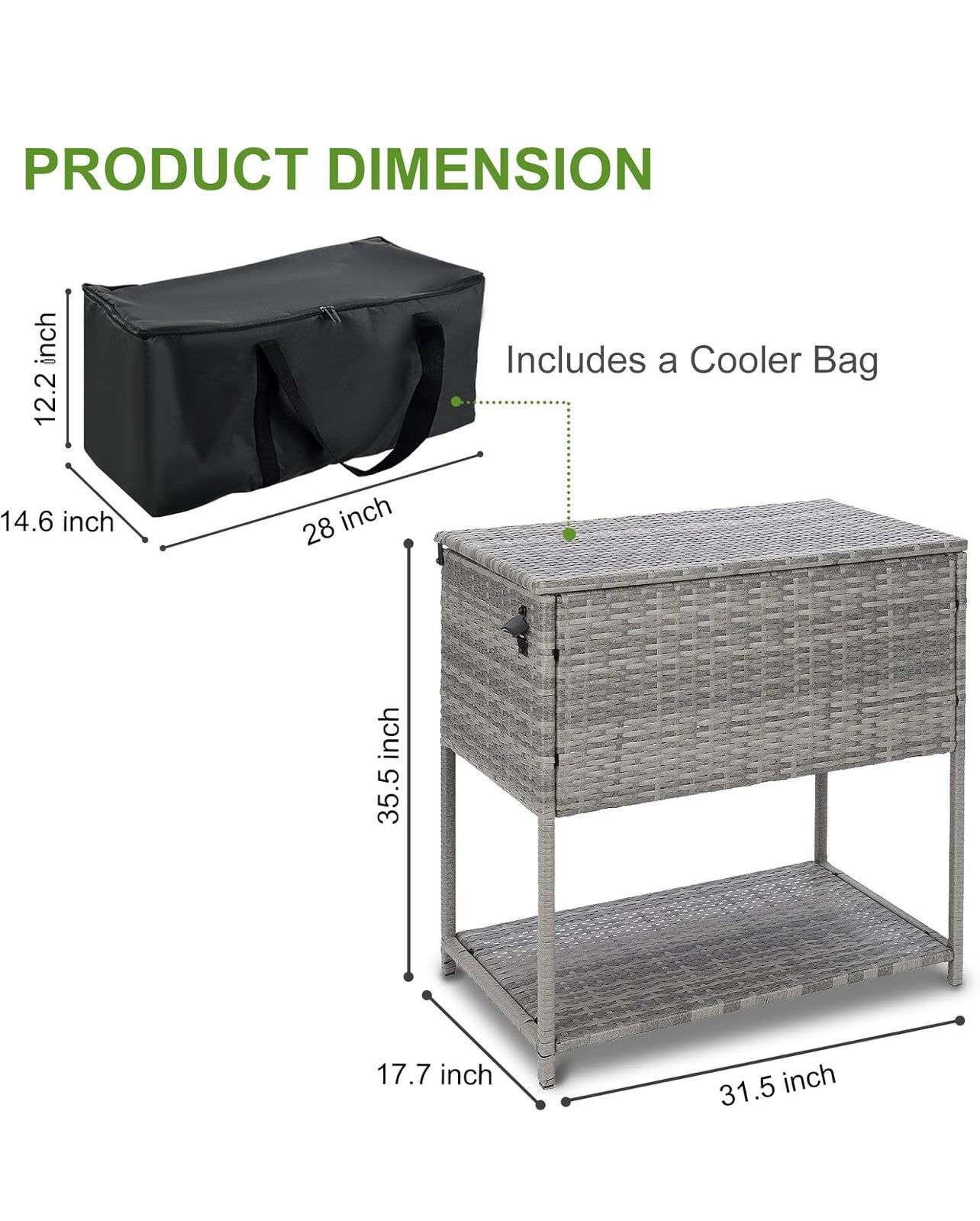 Enfriador grande de 80 cuartos de galón para bebidas al aire libre con abridor de botellas. Mimbre gris