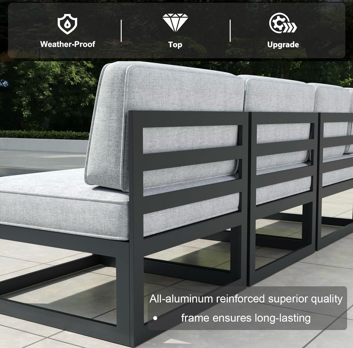 Pre-venta SUPER Juego de muebles de patio de aluminio de 11 piezas con mesa de fogata de gas propano de 44 pulgadas. Aluminio negro con cojines gris o azul