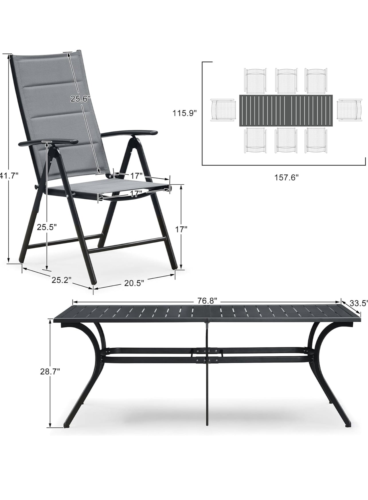 Pre- venta Juego de comedor 9 piezas aluminio gris.