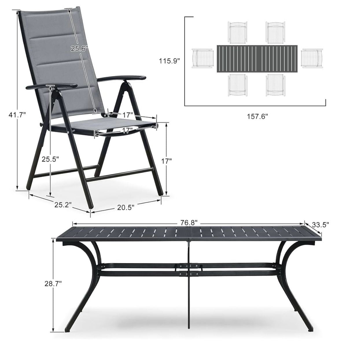 Pre-venta Juego de comedor 7 piezas aluminio gris.