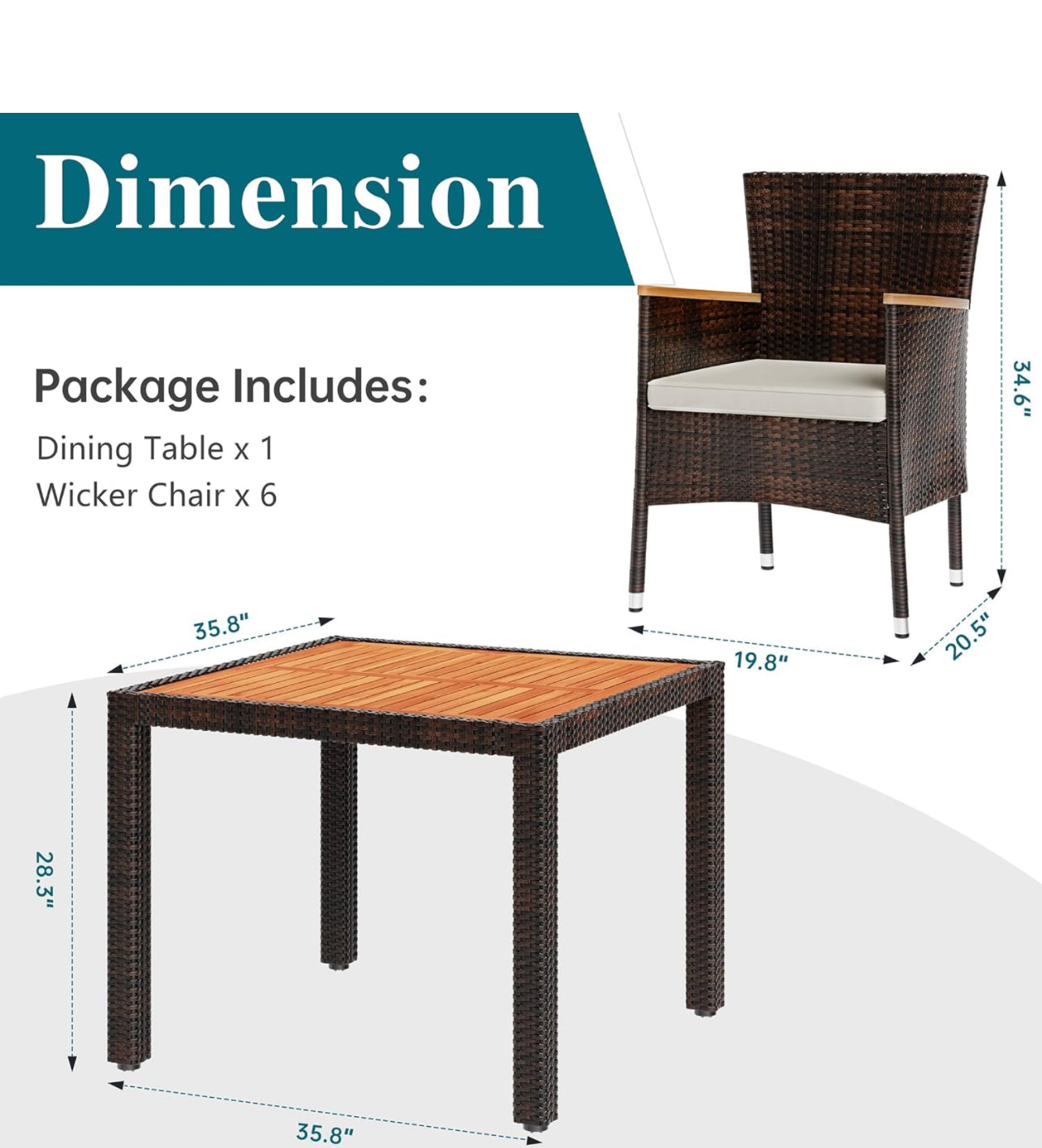 Comedor marron 5 piezas con tope en madera acacia.