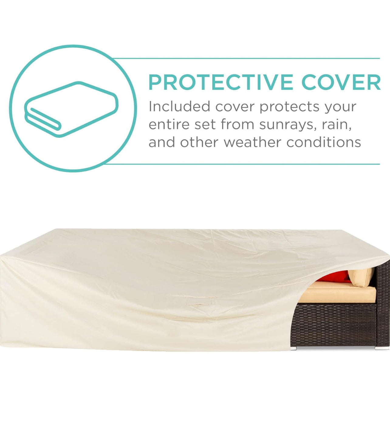 Juego de muebles modulares de mimbre para exteriores de 7 piezas. Color marrón cojines beige