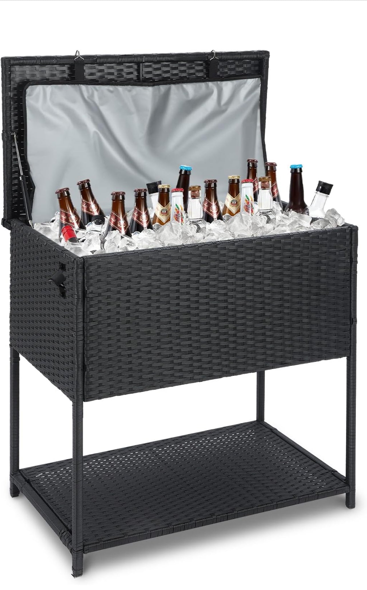 Enfriador grande de 80 cuartos de galón para bebidas al aire libre con abridor de botellas. Mimbre negro.