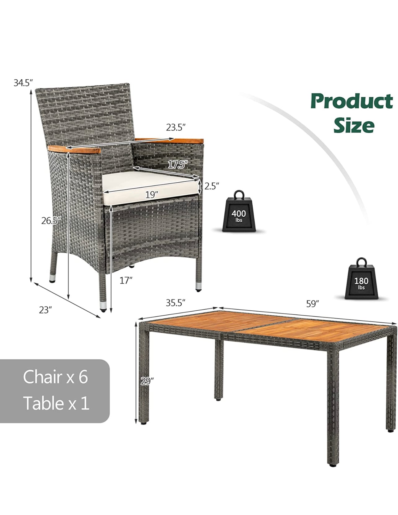 Juego de muebles de comedor de 7 piezas gris