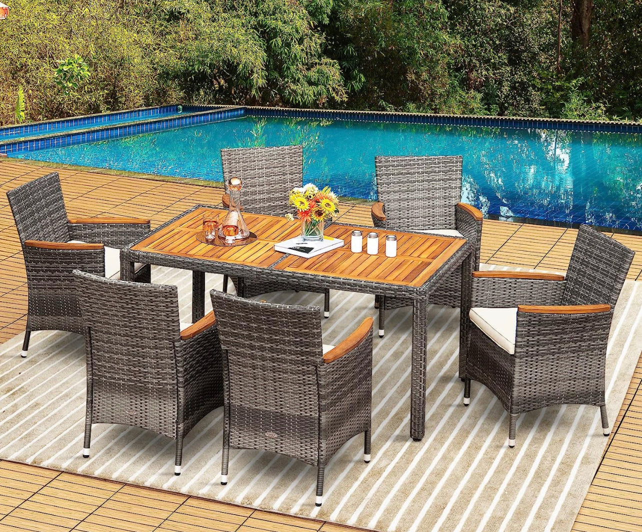 Juego de muebles de comedor de 7 piezas gris