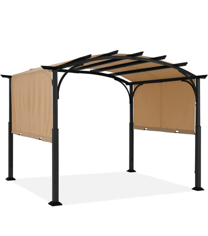 Pérgola para exteriores de 10 x 10 pies, cenador arqueado para patio con sombra retráctil, color beige