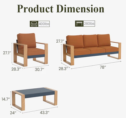 Pre orden Juego de muebles de patio de aluminio de 4 piezas. Cojines color naranja