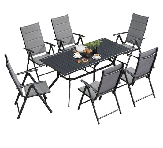 Pre-venta Juego de comedor 7 piezas aluminio gris.