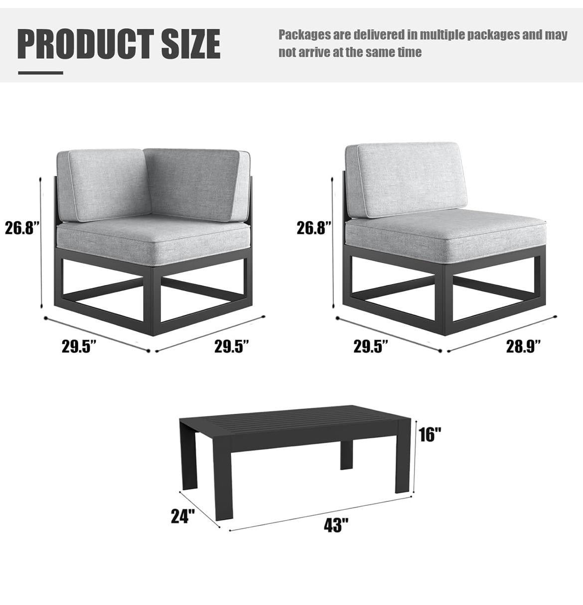 Pre-venta Juego de muebles grandes de aluminio para patio, 6 piezas, juego de sofá seccional de aluminio con cojín de olefina ( negro y gris)