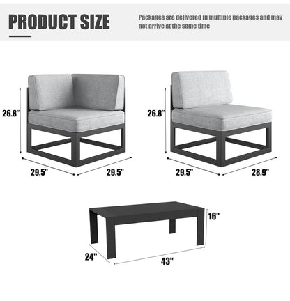 Pre-venta Juego de muebles grandes de aluminio para patio, 6 piezas, juego de sofá seccional de aluminio con cojín de olefina ( negro y gris)