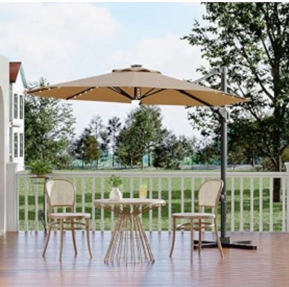 Paraguas 10 pies con luz color beige con base