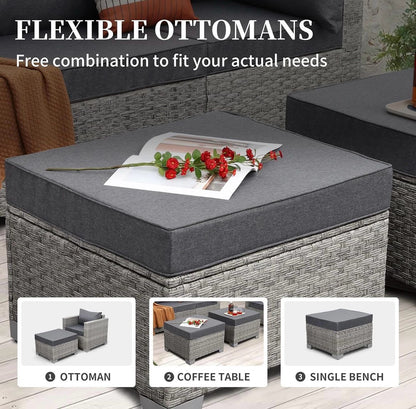 Pre-venta Juego de muebles de patio de ratán gris, 7 piezas. Mimbre gris con cojines gris. Mesa storage