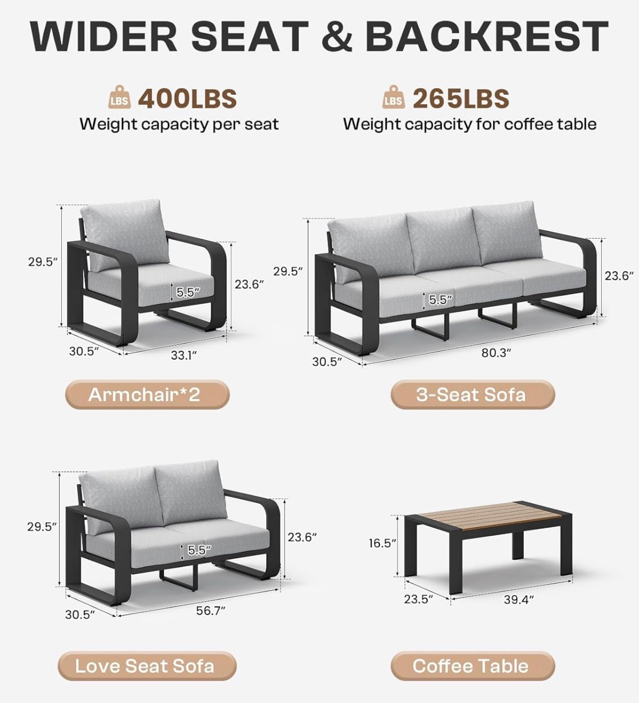 Pre-orden Sales 31-6 junio Mueble aluminio 5 piezas cojines gris claro
