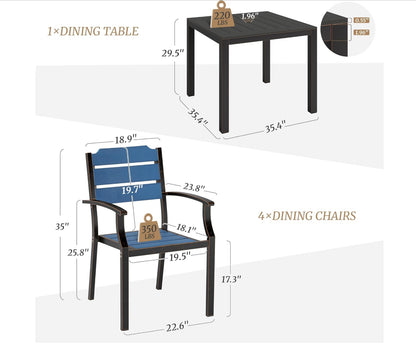 Juego de mesa y sillas de patio, juego de muebles de patio de 5 piezas, material HDPS para todo tipo de clima.