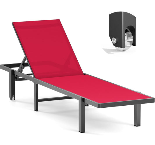 Pre- orden Tumbona para con ruedas y reposabrazos, sillas de aluminio reclinables ajustables de 5 posiciones. Color rojo
